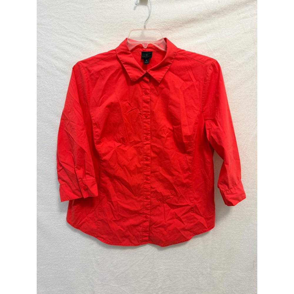 Worthington Woman Red 3/4 Sleeve Button Up Shirt Stretch Poplin 1X